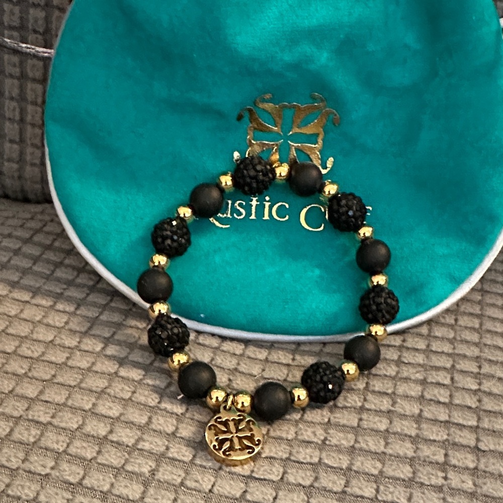 Rustic Cuff Black  and Gold Beaded Bracelet
